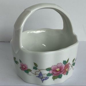 Ceramic Basket Takahashi Camille of San Francisco Japan Flowers Butterflies 3”